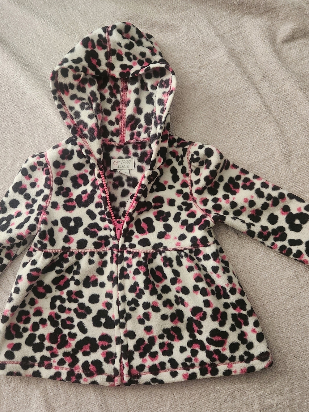 Children's Place Pink & Black Leopard Hooded Fleece Jacket 12-18 Months